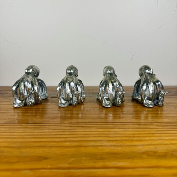 Set of 4 Silver Octopus Napkin Rings | Coastal Resin Sculpted Design | Nautical - Picture 9 of 15